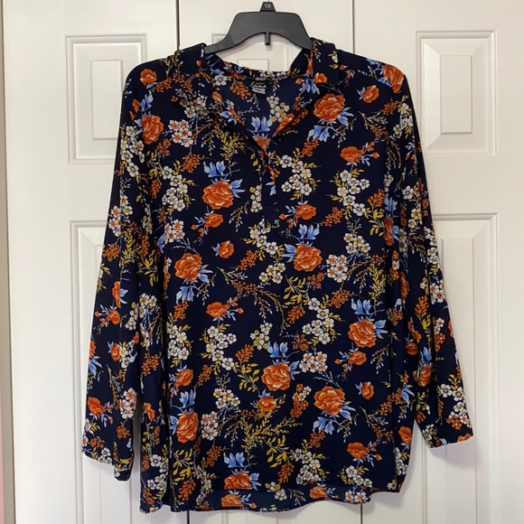 /"SIMPLY EMMA/" PLUS WOMANS 1X DOLMAN SLEEVE BLUE//WHITE FLORAL VNECK DRESS TOP NWT